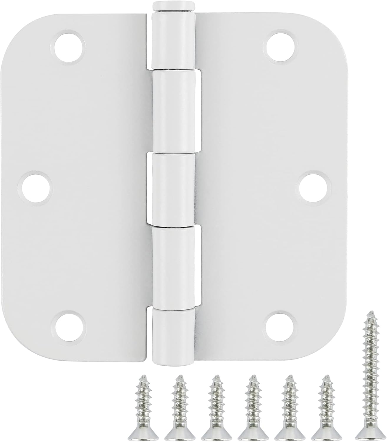 6 Pack 3.5 Inch Door Hinges White Matte Rounded 3 1/2 Inch Noise Free Iron Residential Standard Hinge for Interior Doors,House/Flat/Apartment/Dorm/Loft/Hut/Cottage-TCDHINGES Factory Hardware 3 ½"