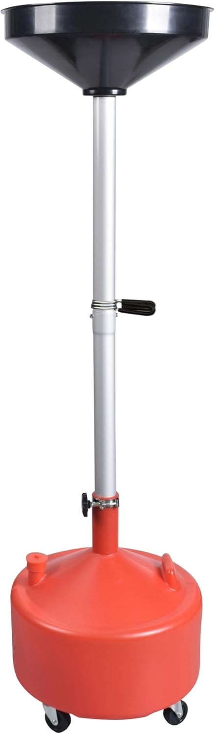 A A IN AA045 8 Gallon Portable Waste Oil Drain,Industrial Fluid Drain Tank with Wheels and Adjustable Funnel Height. Red.