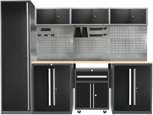 JZD Garage Storage Workbench Set, Metal Industrial Strength Tool Storage System, Rolling Chest Included, for Machine Shop Production Area