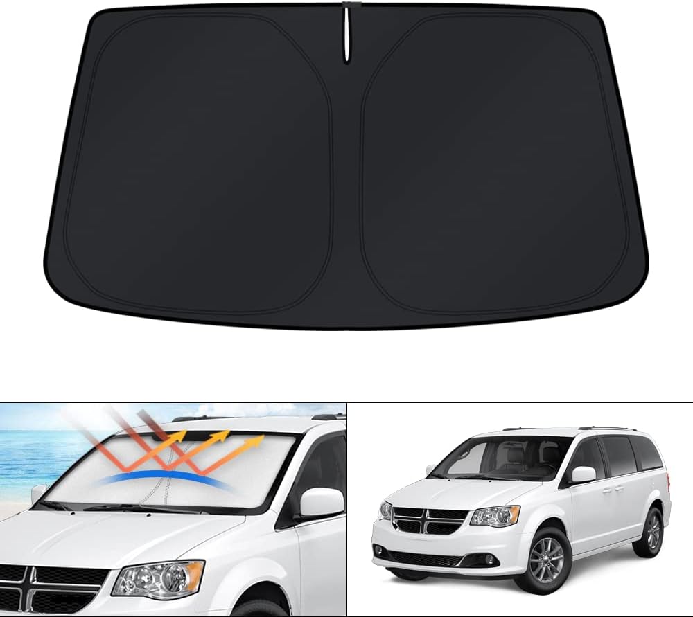 KUST Windshield Sun Shade for Dodge Caravan Mini Van 2008-2020 (NOT for Dodge Grand Caravan) Window Sunshade Sun Visor Protector Foldable Blocks UV Rays Keep Your Car Cooler