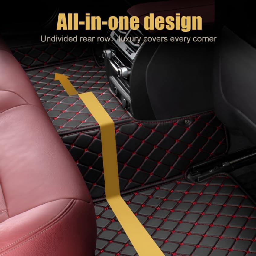 Add Personal Touch to Your Vehicle with IMEISH Customizable Logo Text Car Mats for 99% of vehiclesPads Protection Non-Slip Leather Floor Liners (Red Stitching)