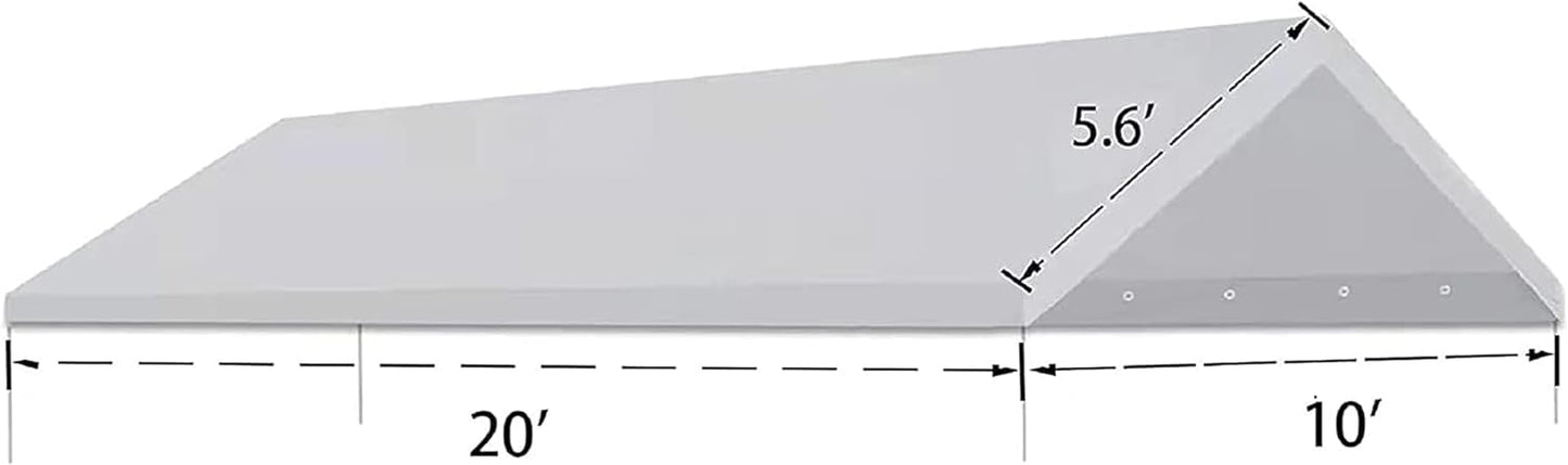 10' x20' Upgraded Carport Replacement Canopy Cover for Car Garage Shelter Party Tent with Ball Bungees White (Only Top Cover, Frame is not Included)