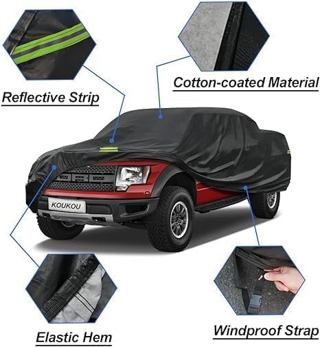 KouKou Truck Cover Waterproof All Weather, 7 Layers Heavy Duty Pickup Truck Cover Outdoor Length from 243 to 250 inches,Universal Fit SuperCrew Bed Ford F150 F250 F350,Nissan Titan,Toyota Tundra ect.