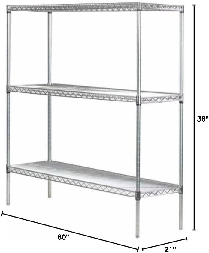 Omega 21" Deep x 60" Wide x 36" High 3 Tier Chrome Starter Shelving Unit