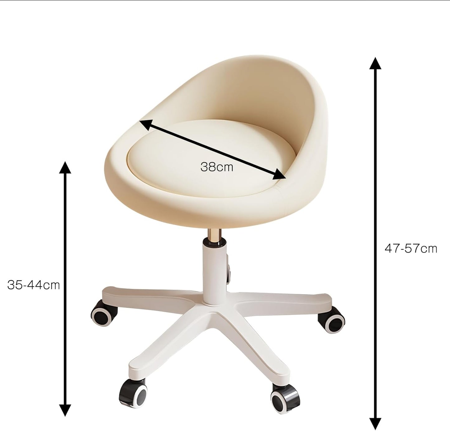 Rolling Stool Set of 2 Rolling Hydraulic Salon Stool with Low Backrest - Adjustable Swivel Chair for SPA, Shop, Salon, Massage, or Medical Office Beige