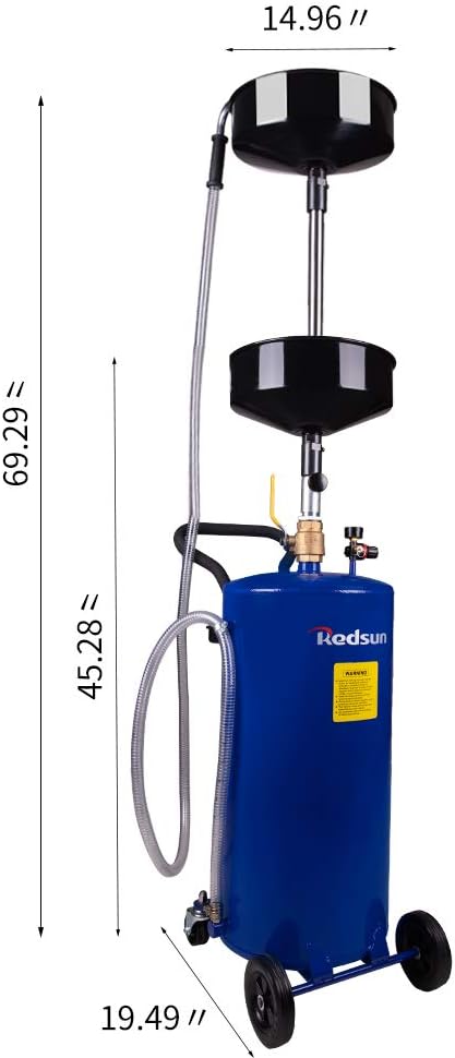 redsun 20 Gallon Waste Oil Drain Tank, Air Operated Oil Drainer Container with Adjustable Funnel Height, Portable Fluid Drain Disposal with Wheels for Auto Repair Shops, Garages (Blue)