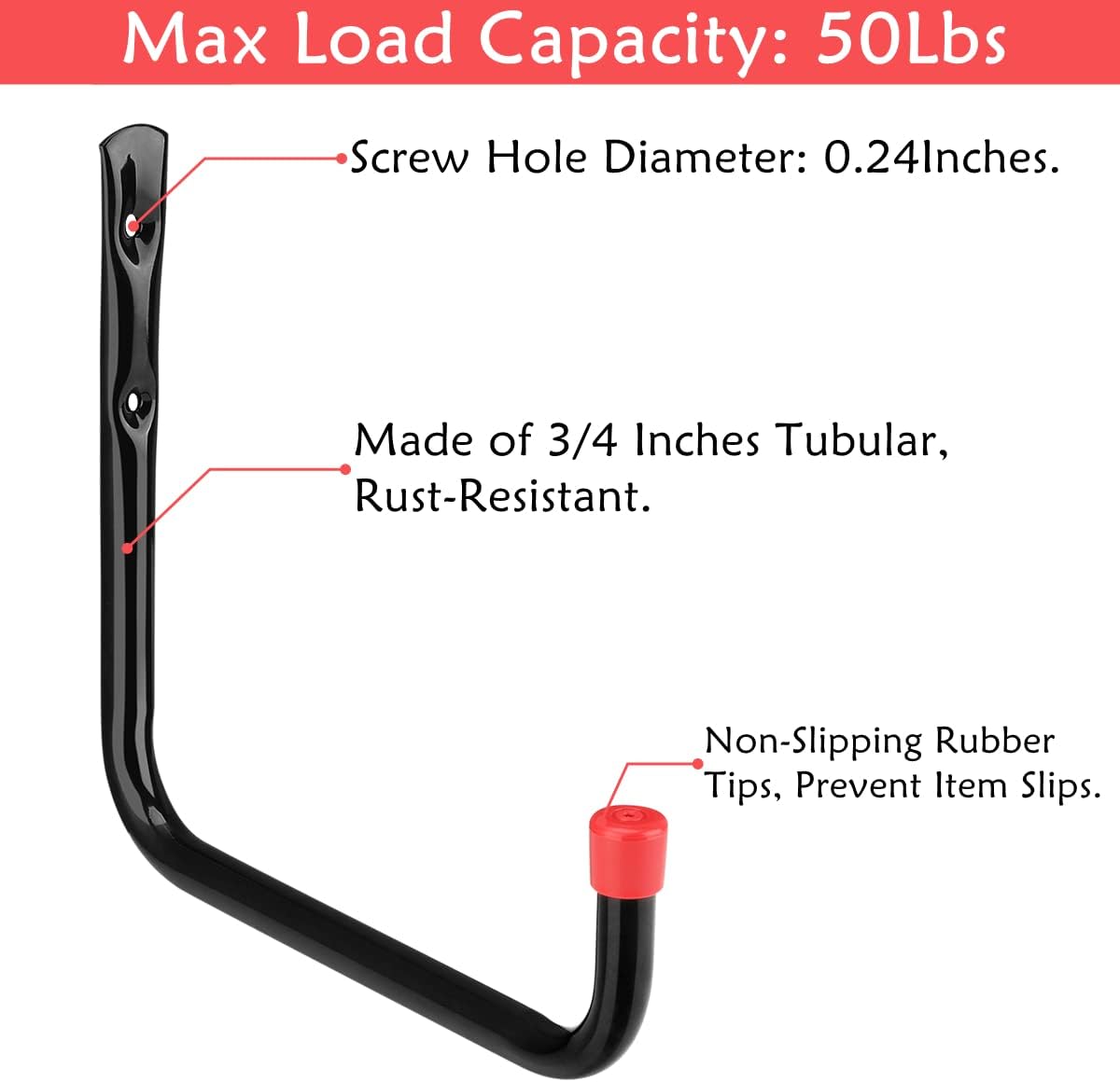8 Pack Wall Mount Storage Hooks, 9.6IN Garage Utility Hanger for Ladder, Hold Chairs, Garden Tool, Hose, Bike Black +Red 9.6Inch x 8.8Inch