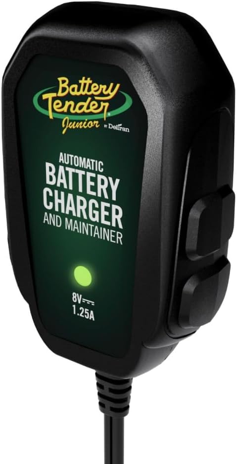 Battery Tender Junior 8V, 1.25 AMP Car Battery Charger and Maintainer: Fully Automatic 8V Automotive Battery Charger for Cars, Motorcycles, ATVs - 022-0197