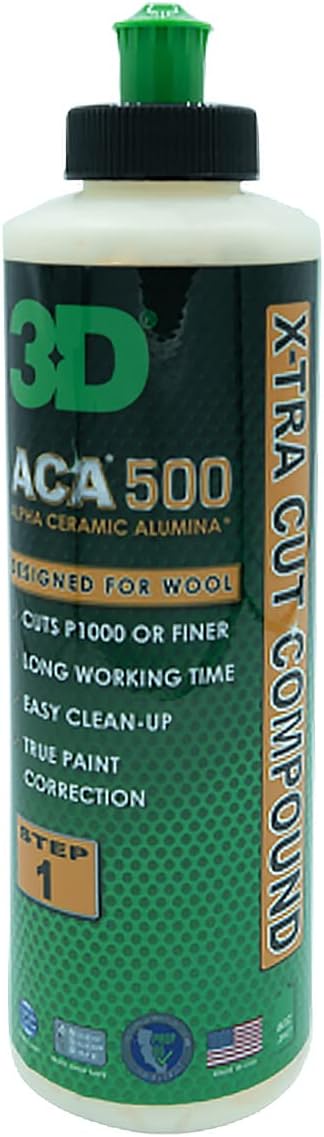 3D ACA 500 Cutting Compound – Step 1 Extra-Cut for Deep Paint Correction | Cuts P100 Grit or Finer | Body Shop Safe, Low Dust, Pro Detailer Formula | Made in USA - 8 oz