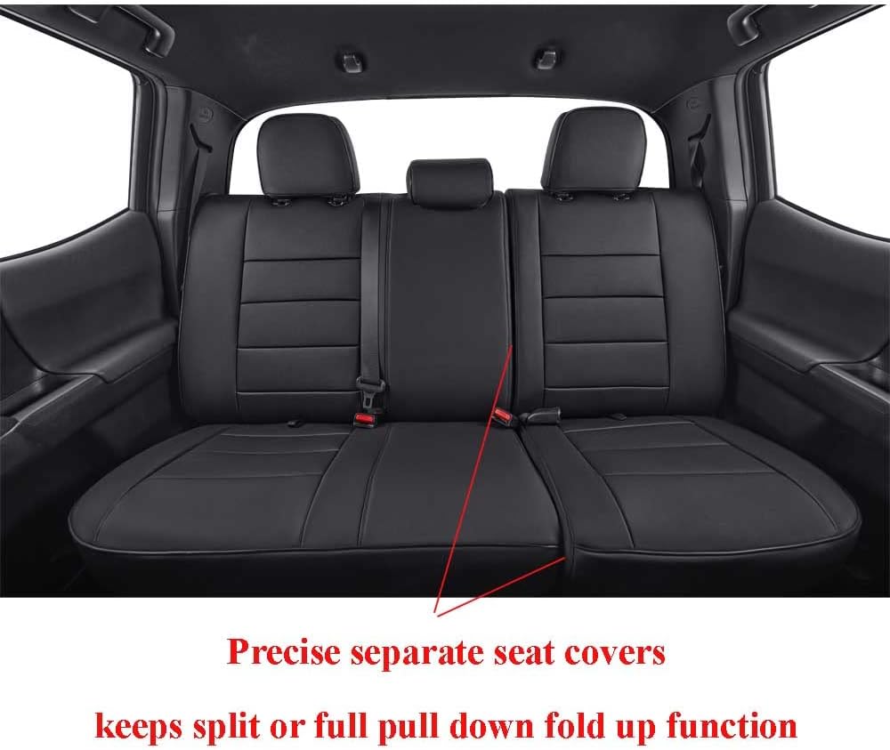 EKR Custom Fit Tacoma Car Seat Covers for Select Toyota Tacoma 2016 2017 2018 2019 2020 2021 2022 2023 Double Cab/Crew Cab -Full Set,Leather(Black)