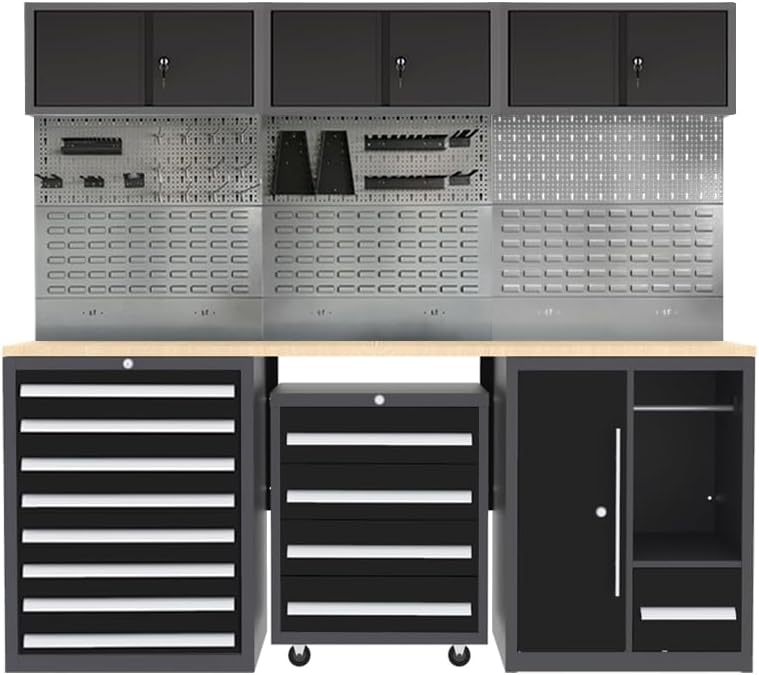 JZD Steel Garage Tool Cabinet System, for Workshop Basement Utility Room, Black and Grey, No Wall Mounting Needed