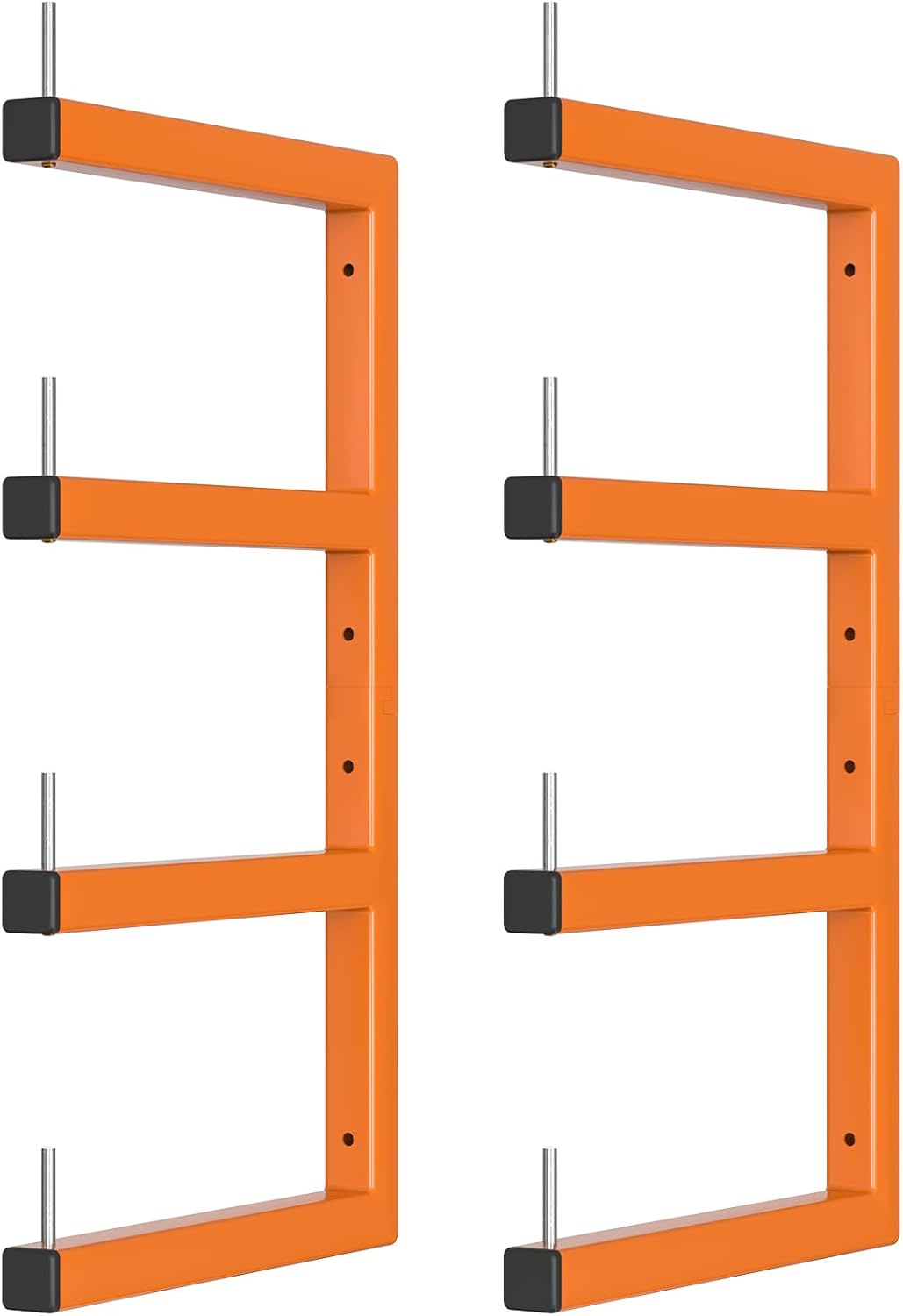 2-Pack Lumber Storage Rack, Wood Storage Racks Wall Mount, Heavy Duty Garage Wood Organizer With 4-Level System, Orange Utility Rack Organization Up 800 Lbs, Metal Lumber Shelf for Indoor and Outdoor