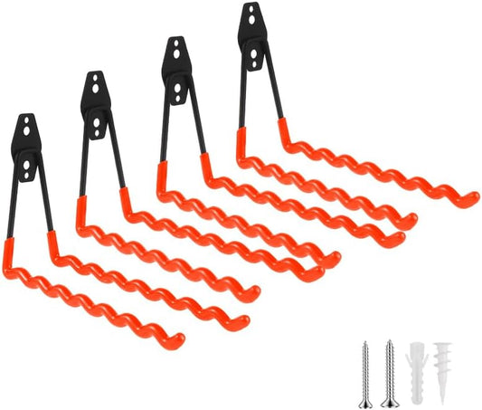 Wall Mounted Garage Hooks Tool Organizer, 10 Inch Garage Storage Hook Heavy Duty Utility Wall Hangers Orange for Ladders, Hose, Garden Tools, Set of 4