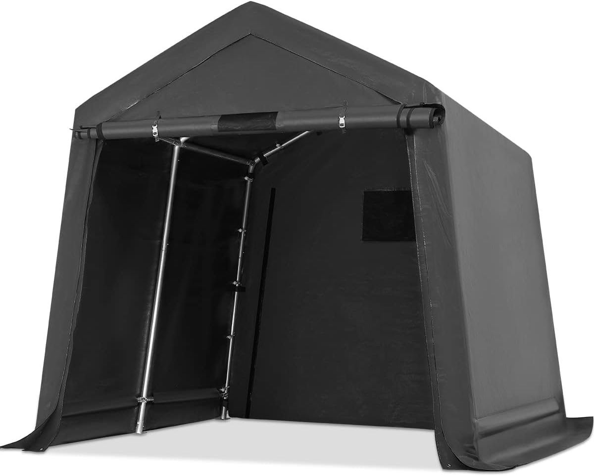ADVANCE OUTDOOR 8x8 ft Storage Tent with 2 Roll up Doors & Vents Outdoor Portable Shelter Shed Garage Tent Carport for Motorcycle ATV Anti-UV Snow Resistant, Gray