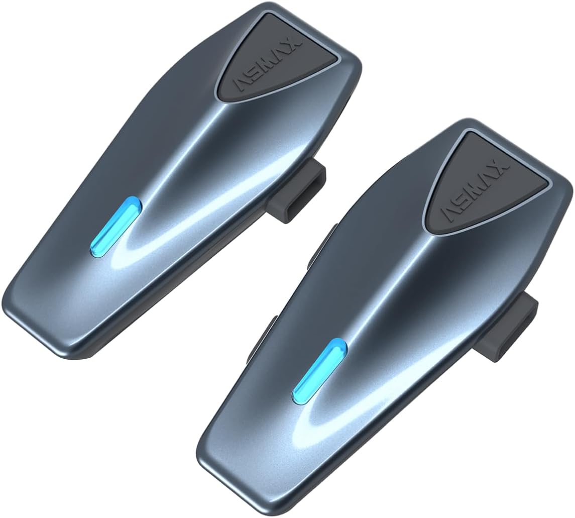 S1 Motorcycle Bluetooth Headset with 3 Intercom Modes, 8-Rider Mesh Communication, AI Voice, FM Radio, Auto Volume, Waterproof, Fast Charging for Helmet/ATV/UTV/Snowmobile, 2 Pack(Blue)