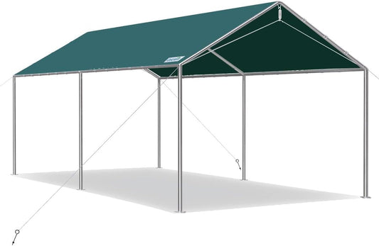 Quictent 10x15 ft Heavy Duty Car Canopy Galvanized Frame Carport Outdoor Party Tent Boat Shelter with 3 Reinforced Steel Cables - Green