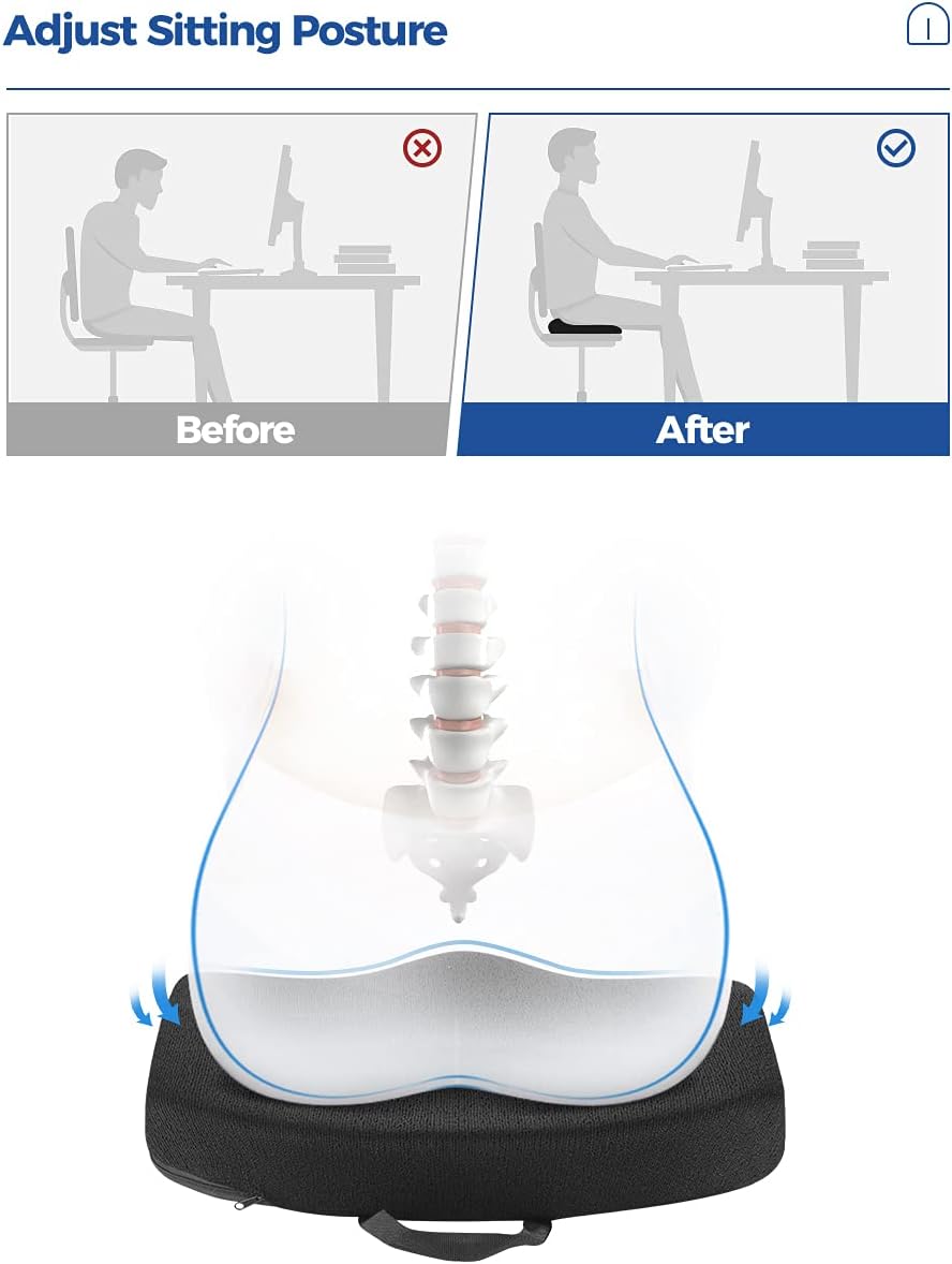 Tsumbay Seat Cushion for Office Soft Memory Foam Seat Cushion with Carry Handle，Washable Cover，Comfortable Coccyx Cushion for Home Office Chair Pad, Car Seat, Wheelchair -Black