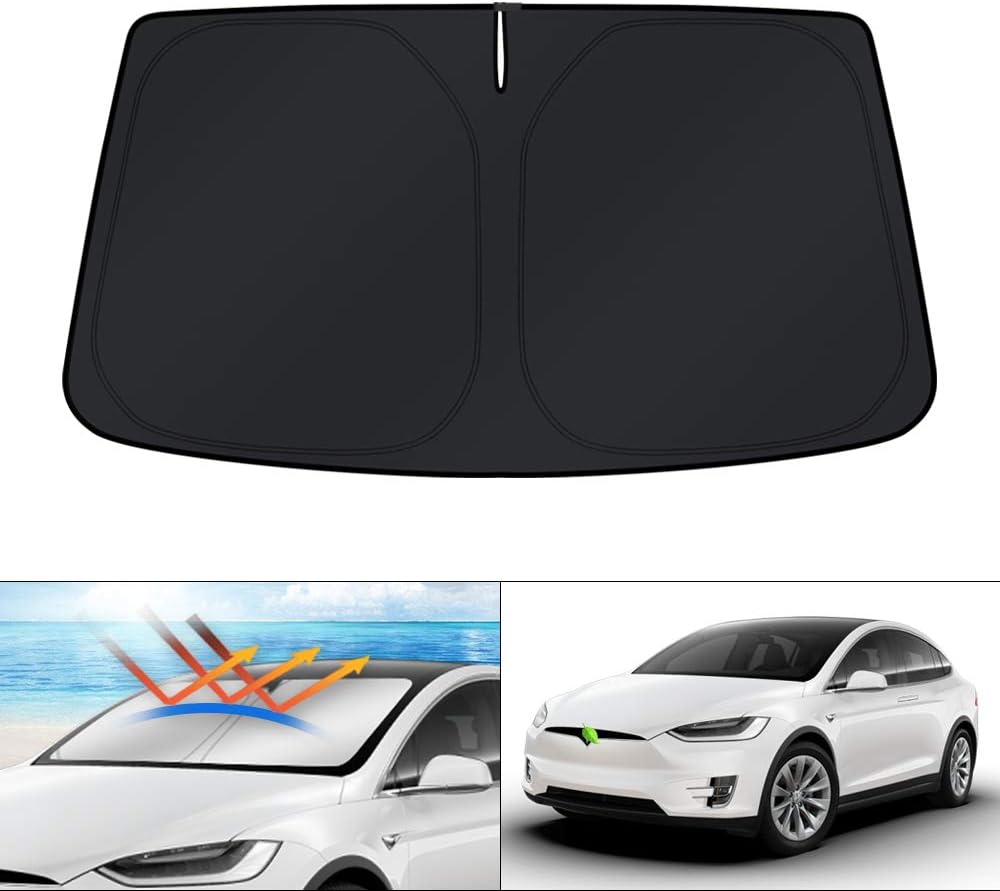 KUST Windshield Sun Shade for 2016-2024 2025 Tesla Model X Tesla X Accessories Sunshade Window Sun Visor Protector Foldable Blocks UV Rays Keep Your Car Cooler