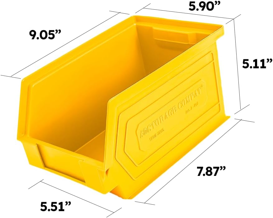 Plastic Storage Bins, Hanging, Stackable, Storage Organizer Bin for Warehouses, Workshops 9-Inch x 5-Inch x 5-Inch, Yellow, 12-Pack