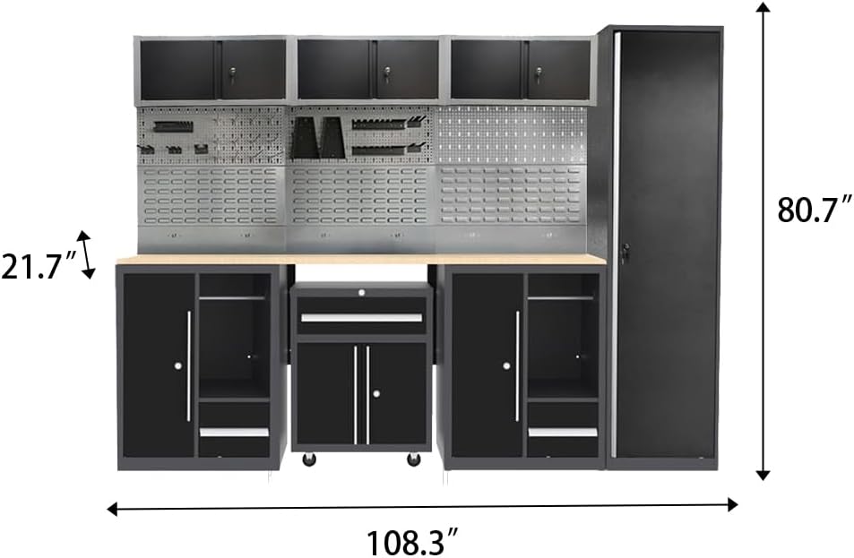 JZD Workshop Storage Cabinet System, Professional Tool Workbench for Home Garage, No Wall Mounting Required, for Utility Room Pantry