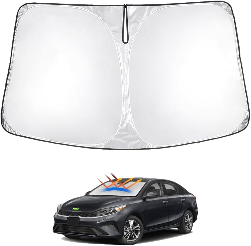 T TGBROS Windshield Sun Shade Custom Fit for 2019-2023 2024 Kia Forte Accessories Foldable Sun Shield Reflective Polyester Sun Visor Cover Block Heat and Sun Protection