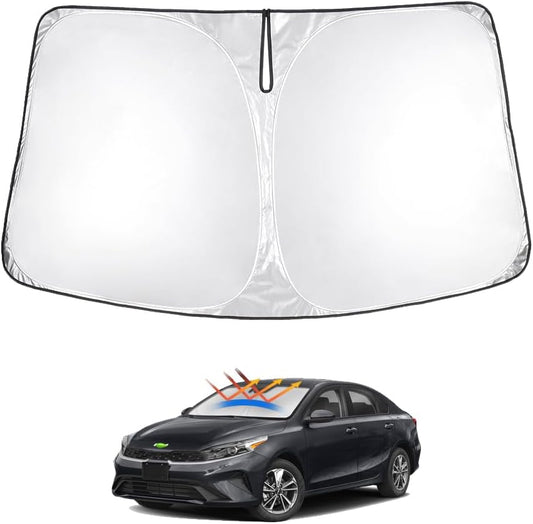 T TGBROS Windshield Sun Shade Custom Fit for 2019-2023 2024 Kia Forte Accessories Foldable Sun Shield Reflective Polyester Sun Visor Cover Block Heat and Sun Protection