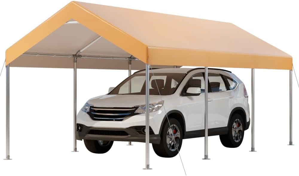 12X20 Ft Heavy Duty Carport Canopy, Portable Garage, Car Tents, Easy to Assemble, Reinforced Structure, with Hanging Edge, Applicable to Car, Bike, Boat, Party (Yellow)
