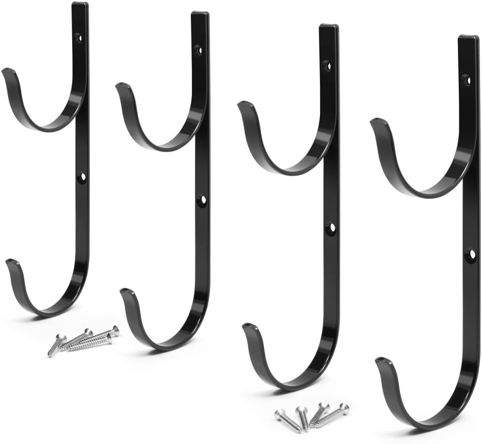 Pool Pole Hanger Premium 4pc Black Aluminium Holder Set by Aquatix Pro, Ideal Hooks for Telescopic Poles, Skimmers, Leaf Rakes, Nets, Brushes, Vacuum Hose, Garden Tools and Swimming Pool Accessories