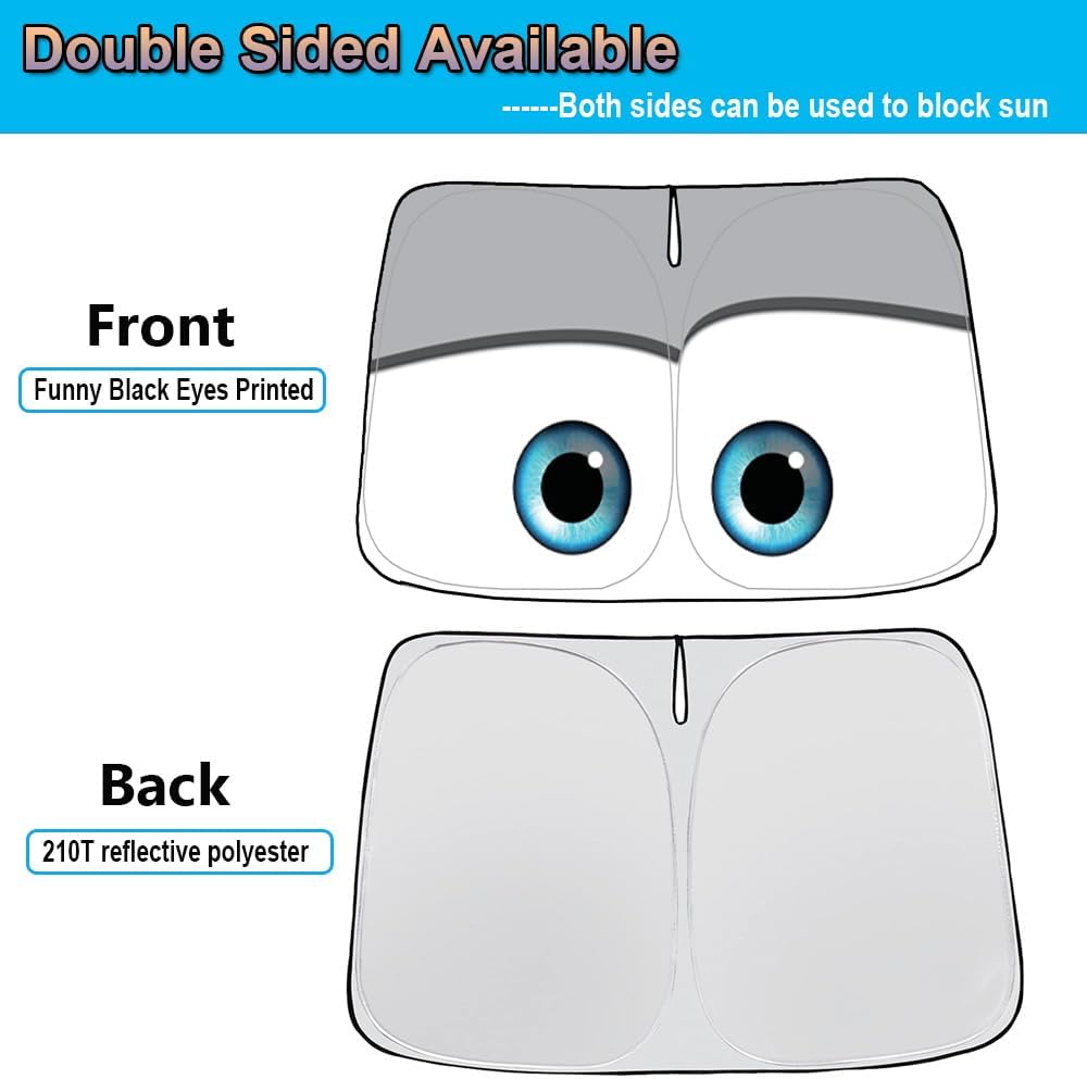 Gven Sunshade for Tesla Model Y Accessories 2025 Funny Eyes Windshield Sun Shade Car Front Window Shade for Tesla Model 3 Accesssories Dual-Sided Versatility (Grey Eyes)