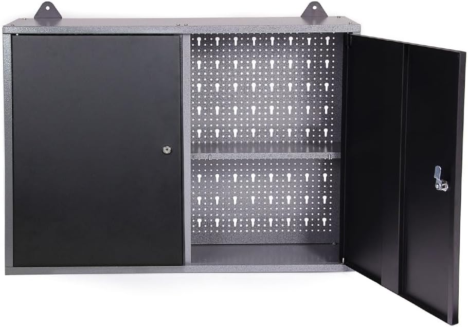JZD Steel Garage Wall Mounted Tool Cabinet, Black & Grey