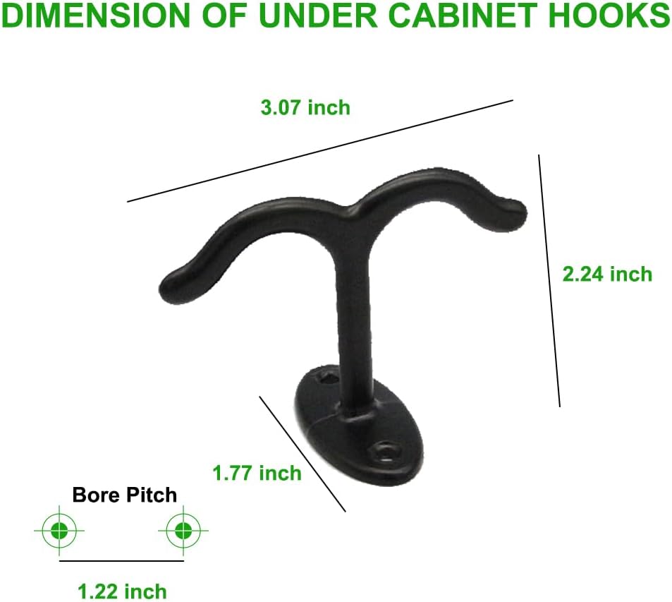 10 Pcs Zinc Alloy Ceiling Double Hook Cabinet Wardrobe Coat Towel Hat Hook Hooks Under Cabinet Shelf (Black)