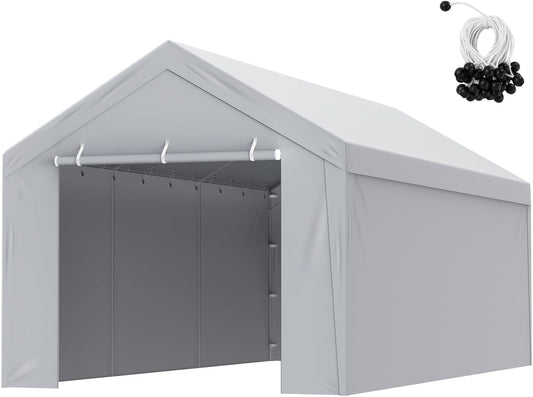 VEVOR Carport Replacement Canopy Cover Top + Side Wall 10 x 20 ft, Garage Tent Shelter Tarp Heavy-Duty Waterproof & UV Protected, Easy Installation with Ball Bungees,Grey (Frame Not Included)