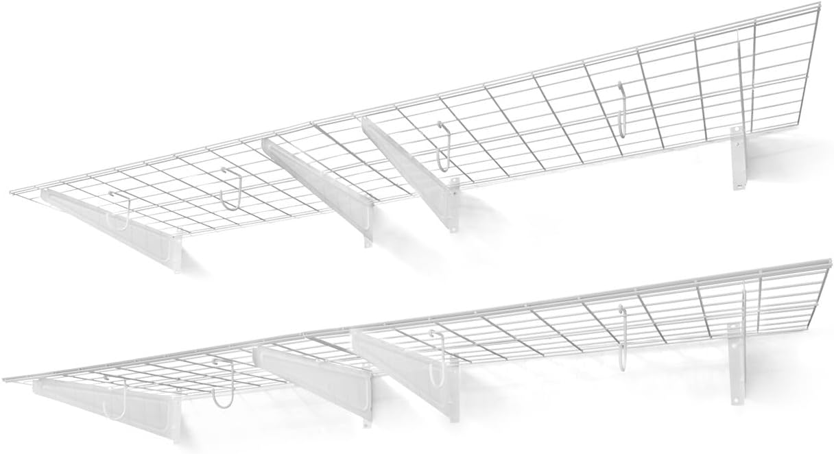 CAPHAUS 2-Pack Garage Shelving Wall Mounted 72x18 Inch, Heavy Duty Metal Wall Shelves with 8 Bike Hooks, 1000lbs Capacity Storage Rack for Garage Organization System, White