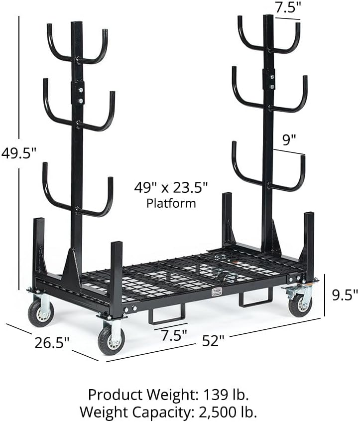 Titan Attachments Mobile Conduit Lumber and Pipe Rack with Eight Bins, Heavy-Duty Rolling Platform Base with Fork Pockets and Locking Caster Wheels, 2,500 LB Capacity, Mobile Roller Dolly