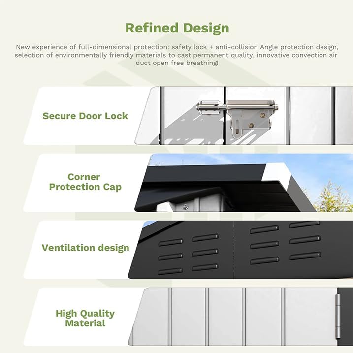 Greesum 6×4FT Outdoor Storage Shed, Metal Patio Storaged Sheds with Lockable Doors, Sheds & Outdoor Storage for Bike, Backyard, Pool and Garden, White