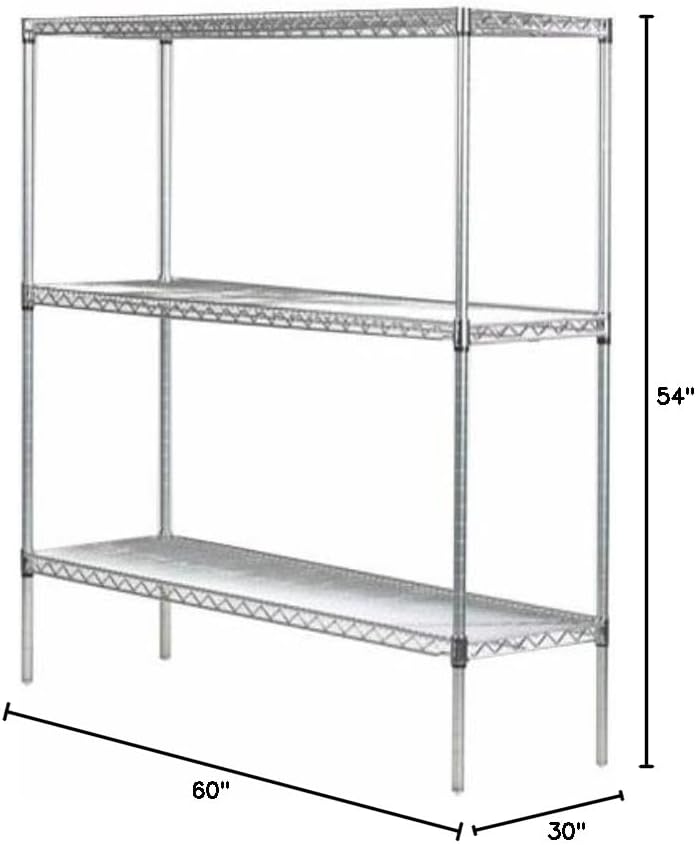 Omega 30" Deep x 60" Wide x 54" High 3 Tier Chrome Starter Shelving Unit