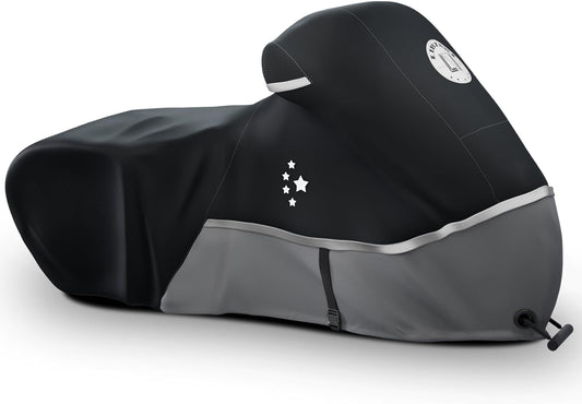 Motorcycle Cover 420D Heavy Duty All Season Universal Weather Waterproof Outdoor Protection 86" XL Vehicle Cover/Black/Gray