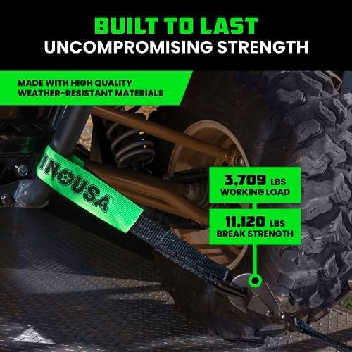 Rhino USA Car Tie Down Straps for Trailers with Snap Hooks (4-Pack) -2" x8' (10,000lb Break Strength) - Heavy Duty T-Handle Car Hauler Tire and UTV Axle Straps, Powersports & More - Black