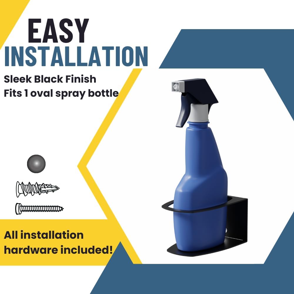 Koova Spray Bottle Holder Heavy Duty- Wall Mount Storage Rack for 1 Spray Bottle, Utility Shelf with Included Hardware - Made in USA, Sturdy Metal Organizer for Efficient Kitchen and Garage Storage