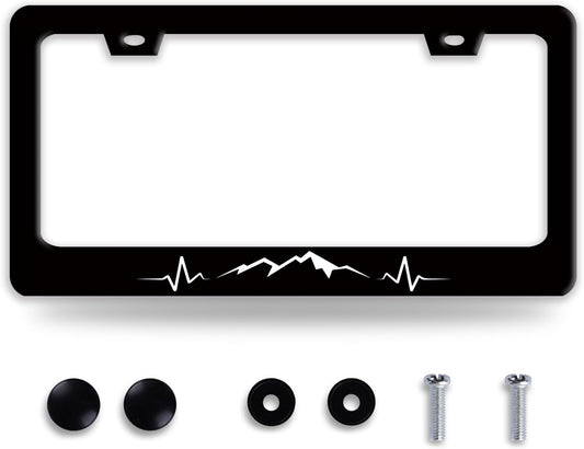 Mountains License Plate Frame Funny Mountain License Plate Holder Stainless Steel Accessories Cars Decor with 2 Holes and Screws Fits Standard Us Ca Vehicles License Plate Frames 12.2 X 6 Inch