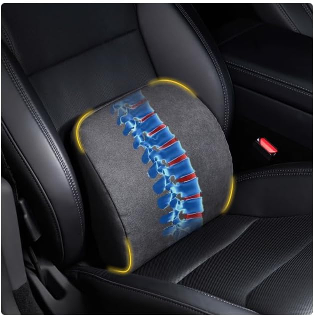 Lumbar Support Pillow Ergonomic Memory Foam Lumbar Pillow for Lower Back Pain Relief - Back Cushion for Driving, Chair Support for Car, Office & Gaming Chairs (Black, 1PC)