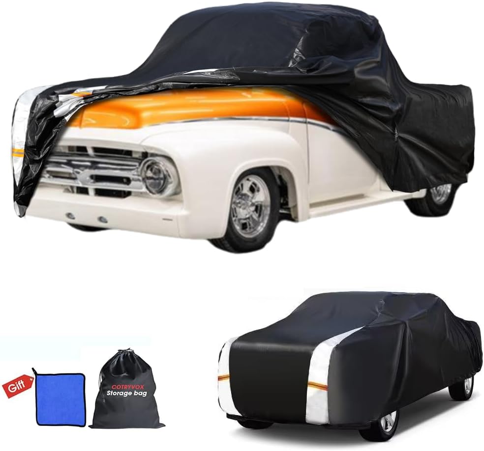 Ford F100 Truck Cover Custom Fit 1953-1983 Regular/Extended/Crew Cab Short/Long Bed(6.4'-8.5') with Door Zipper, 10 Layers Outdoor Pickup Truck Cover Waterproof All Weather, Wind Dust Sun Protector.