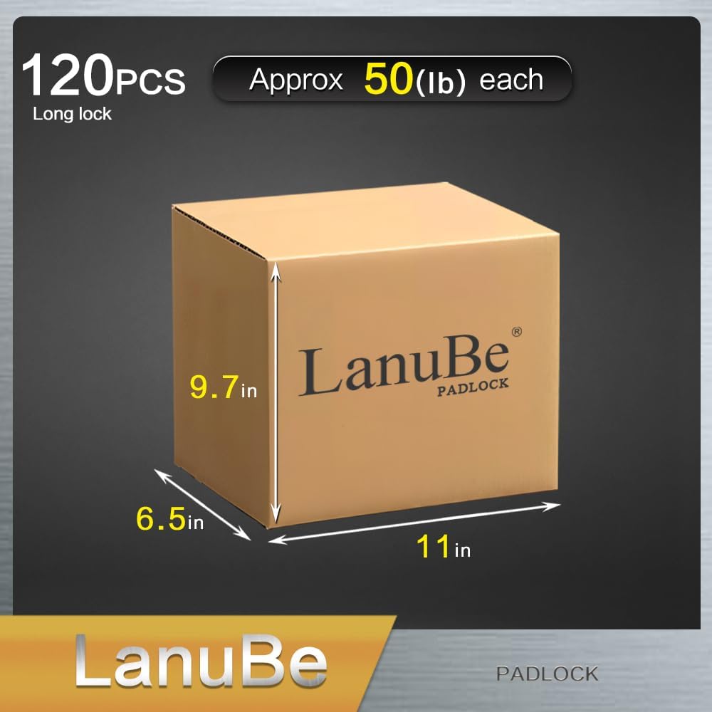 LanuBe Laminated Padlock 1-9/16inch (40mm) Long Shackle 120 Pack Keyed Alike, Blue Plastic Hoop, Bulk Locks for Warehouse, School