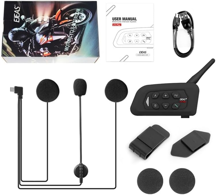 MIMIRACLE V4 Plus Motorcycle Helmet Bluetooth Intercom Headset, Up to 4 Riders 1500M IP65 Waterproof Motorbike Communication System for Skiing/ATV/Off Road -1 Pack