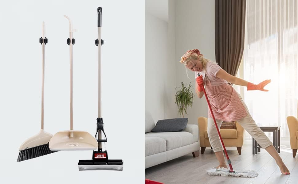 12PCS Broom and Mop Holder, Heavy Duty Garden Tool Organizer Rack Rake and Shovel Handle, Stainless Steel Mop Hanger. Wall Mounted with Screws.Matte Black