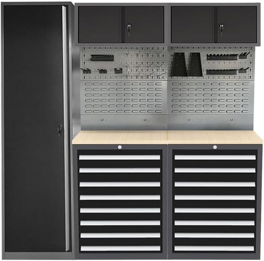Steel Garage Cabinet Set, Heavy Duty, Tool Cabinets with Drawers for Workshop Auto Repair Shop, No Wall Mounting Required