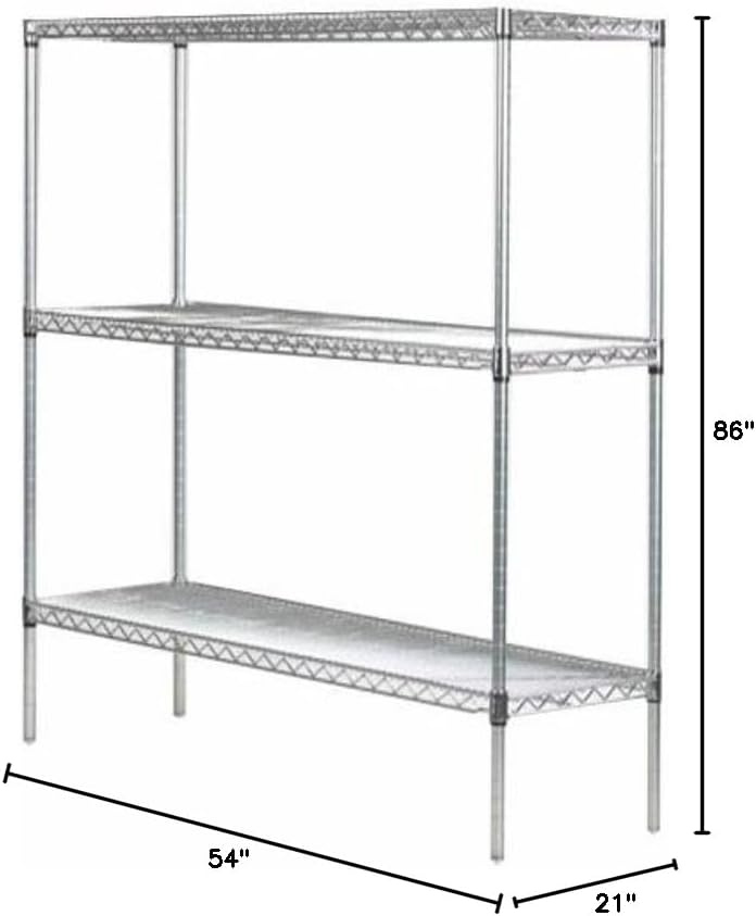Omega 21" Deep x 54" Wide x 86" High 3 Tier Chrome Starter Shelving Unit