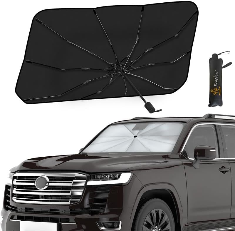 EcoNour Adjustable Car Windshield Umbrella Sun Shade | Foldable UV Protection Shade with 240T Polyester | Fits Various Windshield Angles