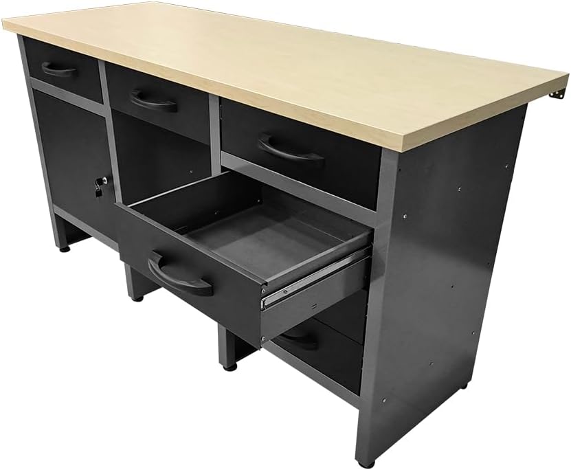 JZD Metal Garage Cabinet Combo Set with Wood Worktop, for Auto Repair Shops, Retail Backrooms