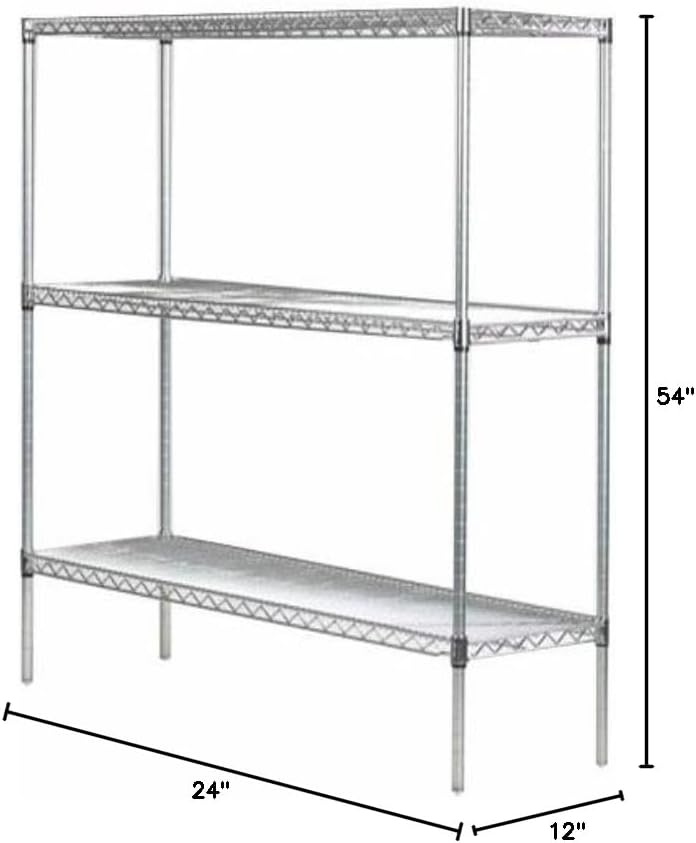 Omega 12" Deep x 24" Wide x 54" High 3 Tier Chrome Starter Shelving Unit